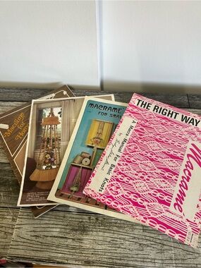 Lot of 4 Vintage Macrame Pattern Books 1970s Boho Home Decor Instructions